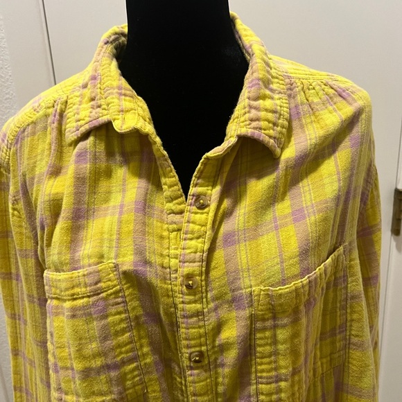 Seen Worn Kept Oversized Yellow Plaid Gauze Flannel Shirt L/XL - Picture 2 of 6